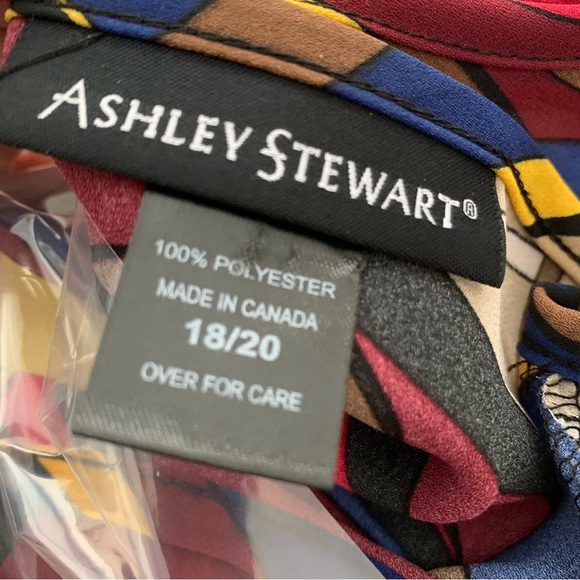 Ashley Stewart Top Woman 18/20 Geometric Colorful Deep V Neck Long Sleeve Smock - Picture 11 of 12